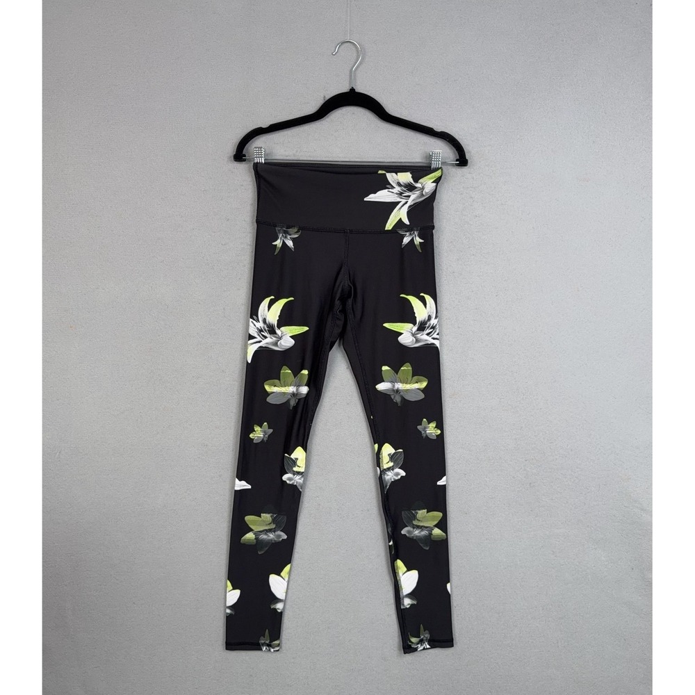 Noli Leggings Womens Medium Black Floral High Rise Ankle Yoga Athletic Pilates